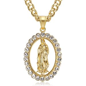 Themed Pendant Necklace Gold Plated Rhinestone Oval Religious Charm Unisex Everyday Wear - Product Image 5