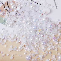 Perles en résine de tailles variées 3-10mm, semi-rondes, imitation perle plastique diamant 50G pour décorations d'ongles, accessoires de bijoux DIY