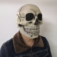Masque intégral en latex squelette édition rétro beige/argent avec fentes pour les yeux en maille, texture craquelée, amusant, original et tendance pour fête d'Halloween