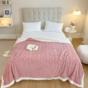 Woven Design Super Plush Lamb Fleece Blanket Sherpa - back Double Blanket for Bedding Winter