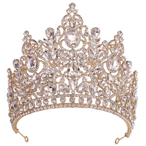 Couronne de Miss Monde en gros, grande diadème baroque de concours, ornée de cristaux verts et bleus, pour les reines - Product Image 1