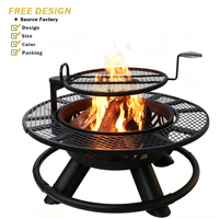 Brasero de Hierro para Exteriores con Parrilla Ajustable 2 en 1, Brasero Redondo Grande para Leña, Chimenea Clásica de Metal para Exteriores