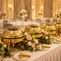 Ensemble de réchauds de luxe à couvercle roulant, chauffe-plats commerciaux en acier inoxydable pour buffet avec supports à combustible, équipement de restauration