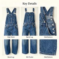 Salopette en jean extensible taille haute pour femme, délavage moyen, style streetwear moderne