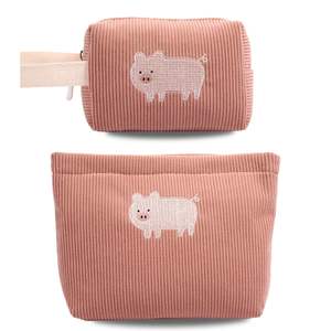 Sac de maquillage en velours côtelé Portable de grande capacité fermeture à glissière Logo personnalisé OEM motif de lettres brodées sacs à cosmétiques confortables - Product Image 1