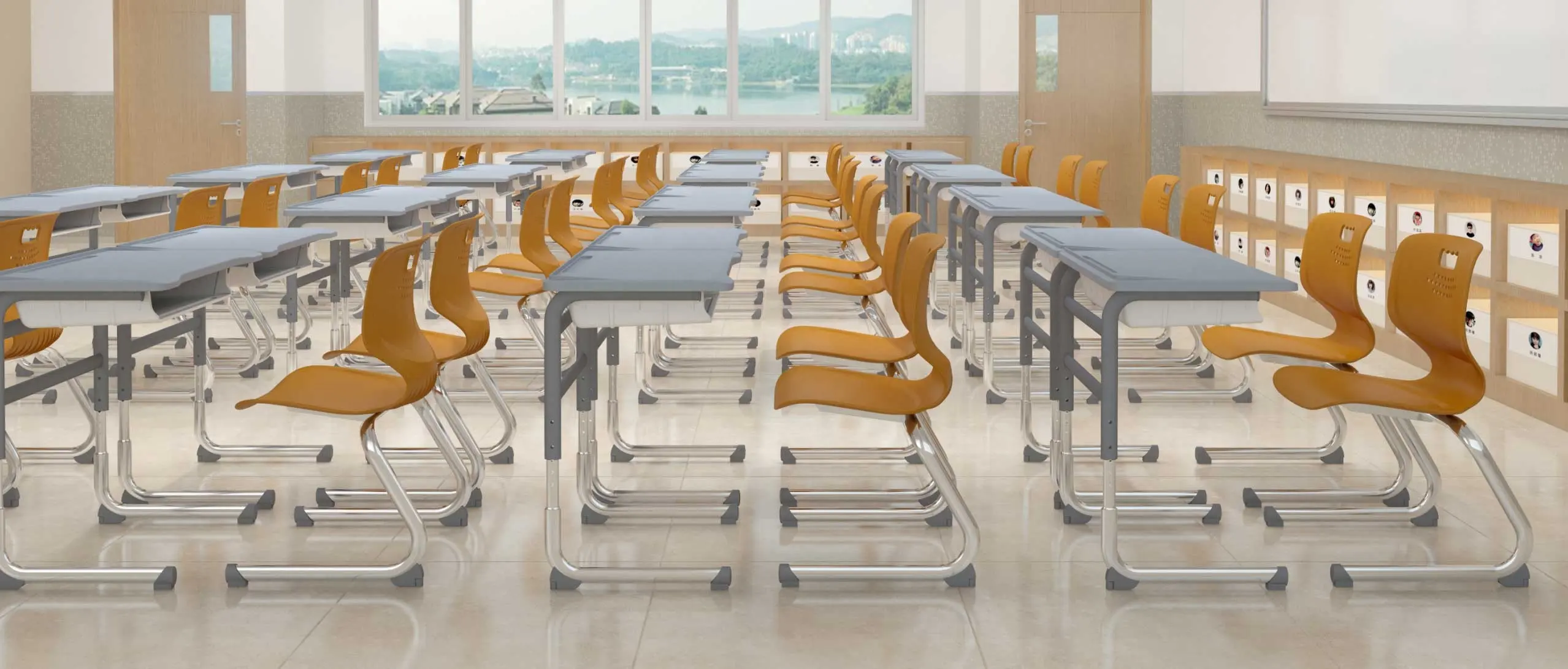 Mesa e cadeira ajustável para estudantes, mesa de estudo escolar com cadeiras, mobília de metal e plástico para sala de aula