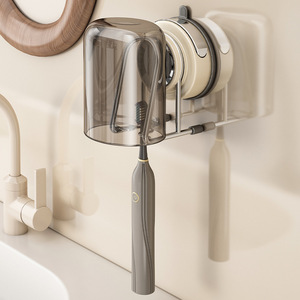 Suction Cup <b>Toothbrush</b> <b>Holder</b> Double Cup Wall Mounted Transparent Bathroom <b>Toothbrush</b> And Mouthwash Cup Hanger - Product Image 2