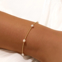 Pulseras de Perlas Chapadas en Oro para Mujer, Joyería de Moda, Pulseras Finas con Dijes