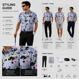 Polos de Golf Personalizados Reciclados para Vacaciones, Eventos Sociales, con Diseño de Salpicaduras de Pintura, Ropa de Golf Casual de Lujo, Polos Dorados para Él y Ella - Product Image 4