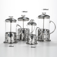 Théière en acier inoxydable de style français avec poignée confortable, bouilloire en verre pour le thé et le café, 350ml/600ml/800ml/1000ml, à pression