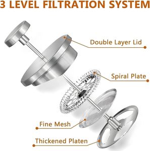 Cafetière à piston en acier inoxydable 304 avec système de filtration à 4 niveaux, 1L, pour la maison et le bureau – Offre Spéciale - Product Image 4
