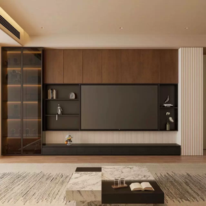 MSQ Lusso Personalizzato Design Moderno Melaminico MDF Legno Pannello Murale <span class=keywords><strong>Sospeso</strong></span> Unità Mobile Porta TV Soggiorno Appartamento - Product Image 1