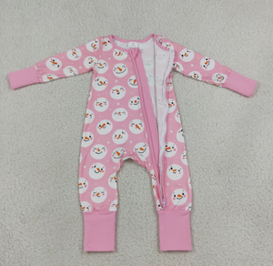 Conjunto de pijama de manga larga para niñas con estampado de muñeco de nieve rosa y manta a juego, ropa cómoda con estampado de dibujos animados - Product Image 4