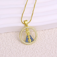 Accessoires Géométriques Religieux pour Femmes Cuivre Microinset Zircon Pendentif Madonna of God Collier pour Anniversaires