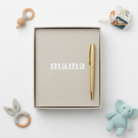 Carnet de notes de grossesse et de mémoire de bébé en lin imprimé de logo personnalisé nouvelle maman planificateur de journal et stylo mince doré