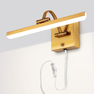 Modern Wall Mounted <b>LED</b> Vanity <b>Light</b> 36.6cm Brass Finish Rectangular Shade White Plastic Bathroom Fixture <b>Plug</b> <b>In</b> 220V - Product Image 2