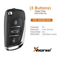 Llave Remota Xhorse XEDS01EN DS de 3 Botones con Super Chip Integrado
