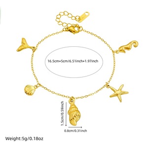 Ocean Themed Gold Plated Necklace And Bracelet Set With Starfish Seahorse Conch Shell Charms Stainless Steel Jewelry Gift - Product Image 5