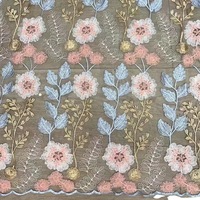 Kain Tulle bordir bunga 100% poliester 3D kain renda jala bordir bunga untuk bahan gaun
