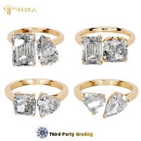 Bague de fiançailles en moissanite en argent S925 plaqué or jaune avec deux pierres émeraude taille poire certifiées GRA