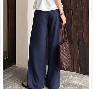 <span class=keywords><strong>Pantaloni</strong></span> da Completo da <span class=keywords><strong>Donna</strong></span> Bianchi in <span class=keywords><strong>Lino</strong></span> Estivi a Vita Alta, Gamba Larga, Vestibilità Ampia e Rilassata, Drappeggiati, Gamba Dritta, con Chiusura a Cerniera - Product Image 6