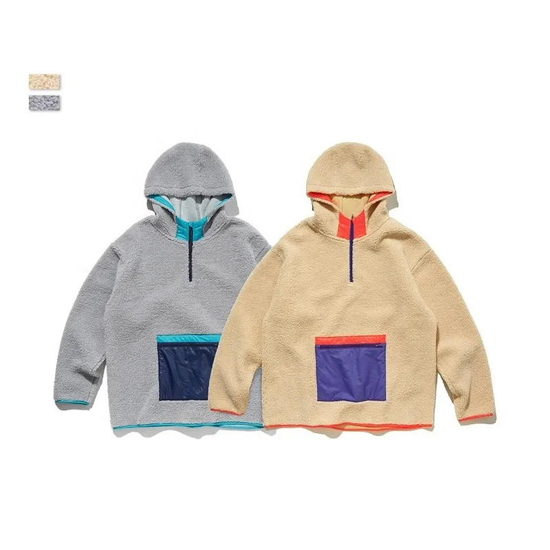 2021 personalizado novo logotipo bordado impresso contraste bolso feminino pullover cordeiro hoodie de lã