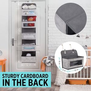 Gray 5 Pockets Compact Storage Pocket Over Door Organizer Chart Hanging Wall File Organizer With 2 Door Hangers - Product Image 3