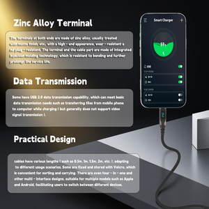 Câble de té<span class=keywords><strong>l</strong></span>éphone portable USB-C <span class=keywords><strong>à</strong></span> affichage LED en zinc, charge rapide PD3.1 240W, 2M 1.2M, accessoires électroniques en gros, PD Type C vers C - Product Image 6