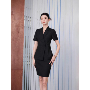 Women's Suit <b>Set</b> Short Sleeve <b>Blazer</b> Skirt Formal Workwear Anti-Wrinkle Worsted Fabric Commute Style - Product Image 3
