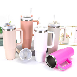 Gobelet 40 Oz en acier inoxydable isolé à double paroi Tasse à café sous vide avec poignée et paille - Product Image 4