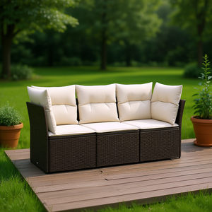 Sofá de Jardín de Tres Plazas de Ratán Marrón, Muebles de Exterior de Diseño Contemporáneo con Cojines de Espuma de Alta Densidad - Product Image 2