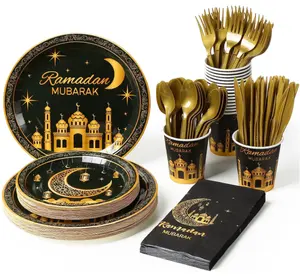 Eid/Ramadan Mubarak forniture per feste Islam moschea mezzaluna piatti di carta tovaglioli tazze posate usa e getta stoviglie set stoviglie