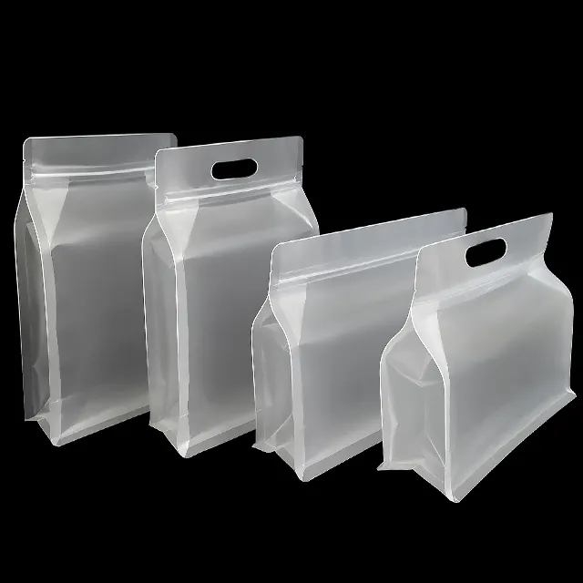 Custom Transparent Plastic Bag Flat Bottom Matte Stand Up Food Ziplock Top Pouch Nuts PET Food Packaging With Handle