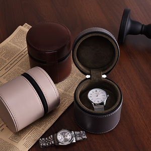 Boîte à montres ronde à fermeture éclair, modèle créatif, en cuir PU, étui de transport pour montres, boîte de rangement pour montres - Product Image 1