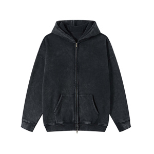 2025 mùa thu và mùa đông dày rửa nước để làm cho cũ đôi đầu dây kéo hoodie rắn màu Hoodie - Product Image 3