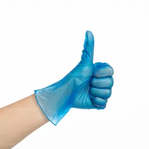 9英寸无粉食品处理家庭厨房洗碗烹饪蓝色聚氯乙烯乙烯基手套
