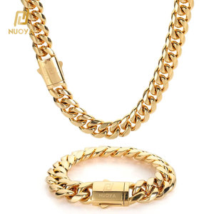 Catena Cubana Personalizzata NUOYA in Acciaio Inox, Gioielli Hip Hop Placcati <span class=keywords><strong>Oro</strong></span> 18K e Argento, Stile Miami per Uomo - Product Image 1