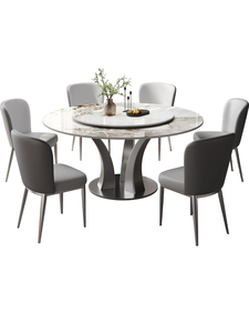 Mesa de comedor y silla de plato de roca de lujo ligero italiano mesa de comedor redonda pequeña y moderna para el hogar - Product Image 6