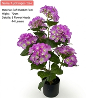 Arbre d'hortensia artificiel 70 cm, toucher réel, plante en pot en caoutchouc souple, fleur d'hortensia artificielle, bonsaï pour la décoration de la maison, du mariage et du jardin
