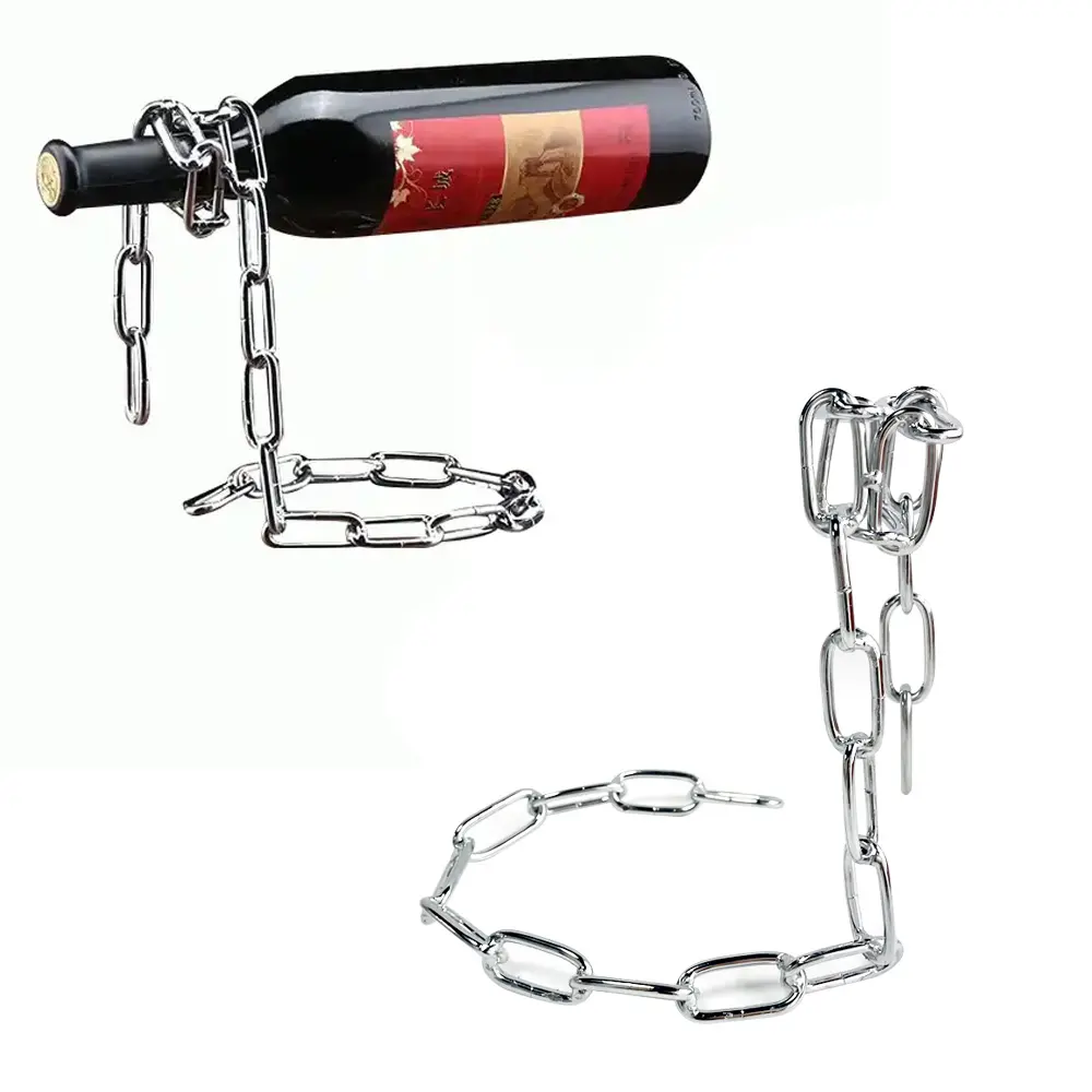 ห่วงโซ่เหล็กห้อยแก้วไวน์แดงแบบโลหะกลุ่มที่วางขวดไวน์แบบลอยได้
