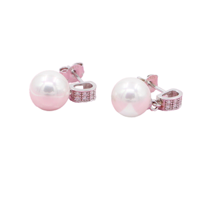 Boucles d'oreilles pendantes en argent sterling avec pierres de marcasite, motif floral et perles de coquillage - Product Image 1