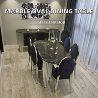 Table à manger de style nordique moderne pour appartement, ovale, en acier inoxydable, plateau en verre trempé, modèle DT060, garantie de 5 ans, meubles pour la maison