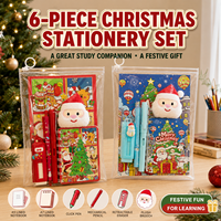 Ensemble de papeterie de Noël : Broche en peluche, Carnet à spirale A5/A7, Crayon mécanique, Gomme, Stylo à clic – Rouge et Vert – Cadeau de récompense pour toute la classe