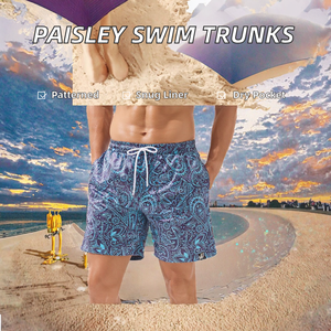 Personalized Paisley Print Summer Beachwear Casual Plus Size Compression Liner Waterproof Pocket <b>Mens</b> Swim <b>Trunks</b> - Product Image 2
