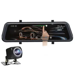 Kamera Dasbor Mobil Lensa Ganda, Kamera Dasbor Depan dan Belakang 1080P 10 "Inci Full Hd Sentuh Kaca Spion Mobil Kotak Hitam Cermin Dvr Mobil