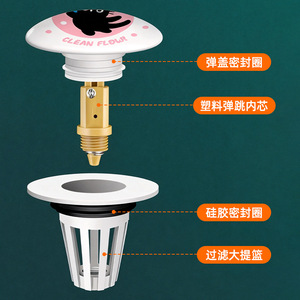 Bathroom Sink Drain Plug 84.5mm Round Push Button With Plastic Spring Core Odor Proof Easy Install - Product Image 1