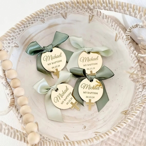 Étiquettes personnalisées pour baptême <span class=keywords><strong>et</strong></span> communion de bébé, gravées en acrylique, croix ronde, cadeau personnalisé, décoration moderne, design simple, fait main - Product Image 5