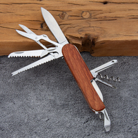 Couteau suisse multifonction à manche en bois, outil pliant avec porte-clés pour le camping, la randonnée et l'utilisation quotidienne en extérieur