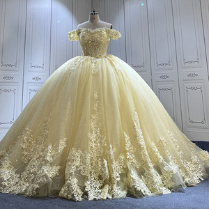 lace and beads yellow dress Rosary Beaded Gown– Teuta Matoshi main image 0
