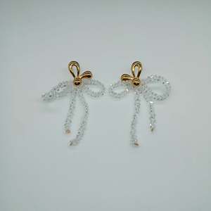 <b>Crystal</b> <b>Earrings</b> 316L Stainless Steel PVD Gold Plating Bow Design For Women Jewelry - Product Image 1